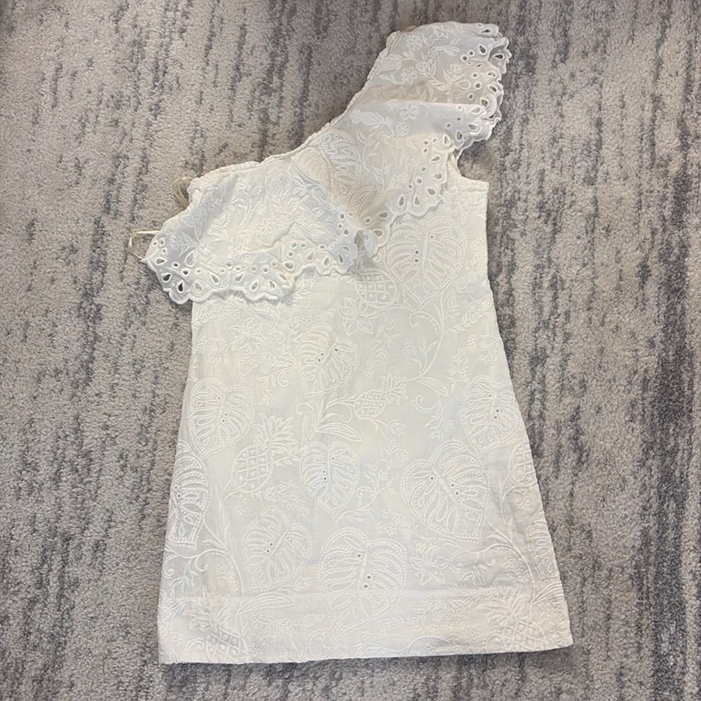 Farm Rio Mini White One Shoulder Dress